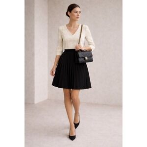 Ganni Anthropologie Jacquard Jersey Pleated Dress Black White S